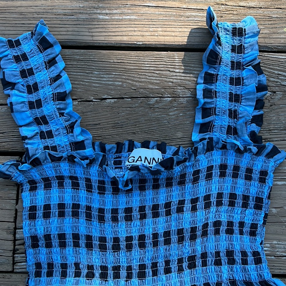 Ganni Cotton Silk Smock Top Sz 36 - Picture 7 of 10